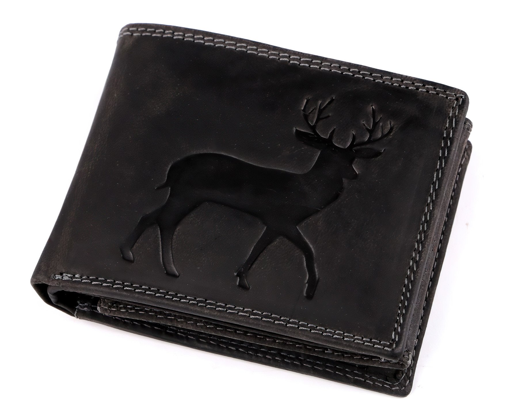 TextilCentrum.cz Pánská kožená myslivecká peněženka s RFID ochranou, 870349/16, černá - jelen, matná, 9,5 x 15 x 3,5 cm