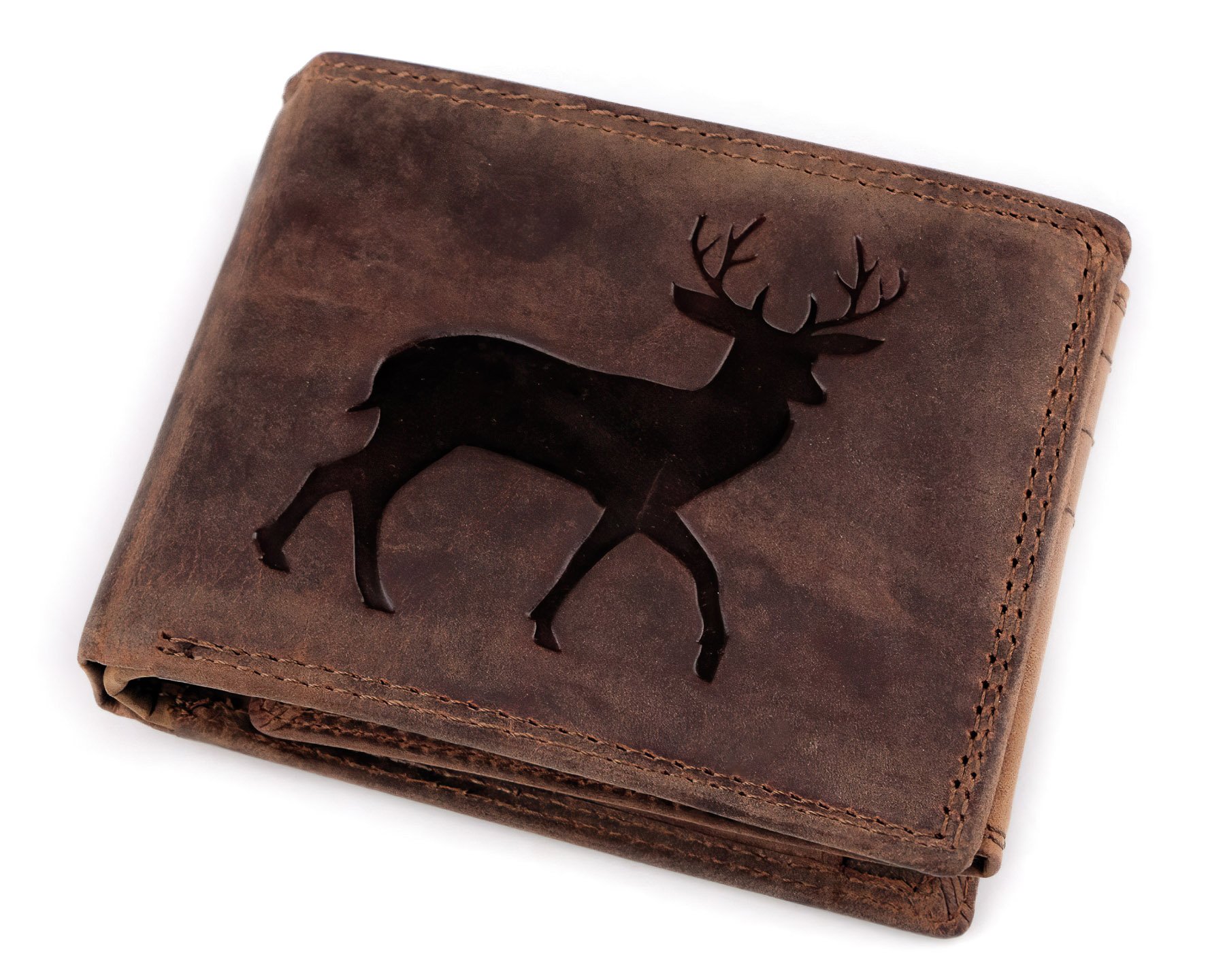 TextilCentrum.cz Pánská kožená myslivecká peněženka s RFID ochranou, 870349/17, hnědá - jelen, matná, 9,5 x 15 x 3,5 cm