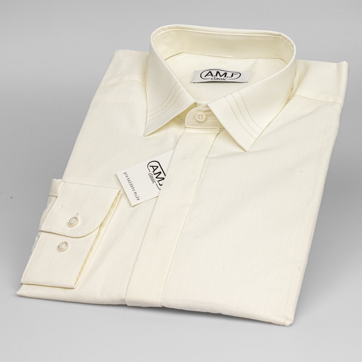 Pánská luxusní košile AMJ smetanová JDA016SKL, dlouhý rukáv, zdobený límec, vel. 49/50 (nadměrná)