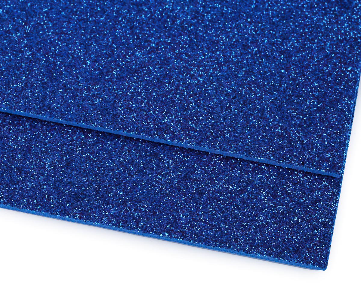 Pěnová guma Moosgummi 20x30cm, 750861 jednobarevná 17 modrá, tloušťka 1,9mm, s glitry