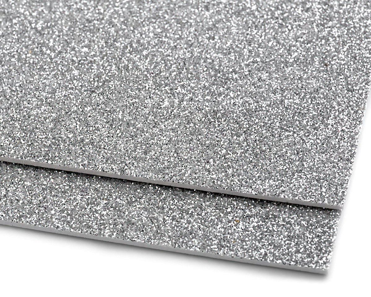 Pěnová guma Moosgummi 20x30cm, 750861 jednobarevná 2 stříbrná, tloušťka 1,9mm, s glitry