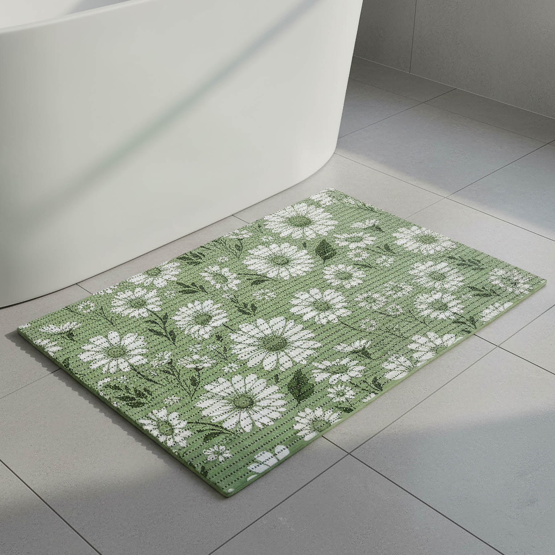 Pěnová předložka PVC AQUAMAT 4108-2, kopretiny na zelené, šíře 65cm (metráž)