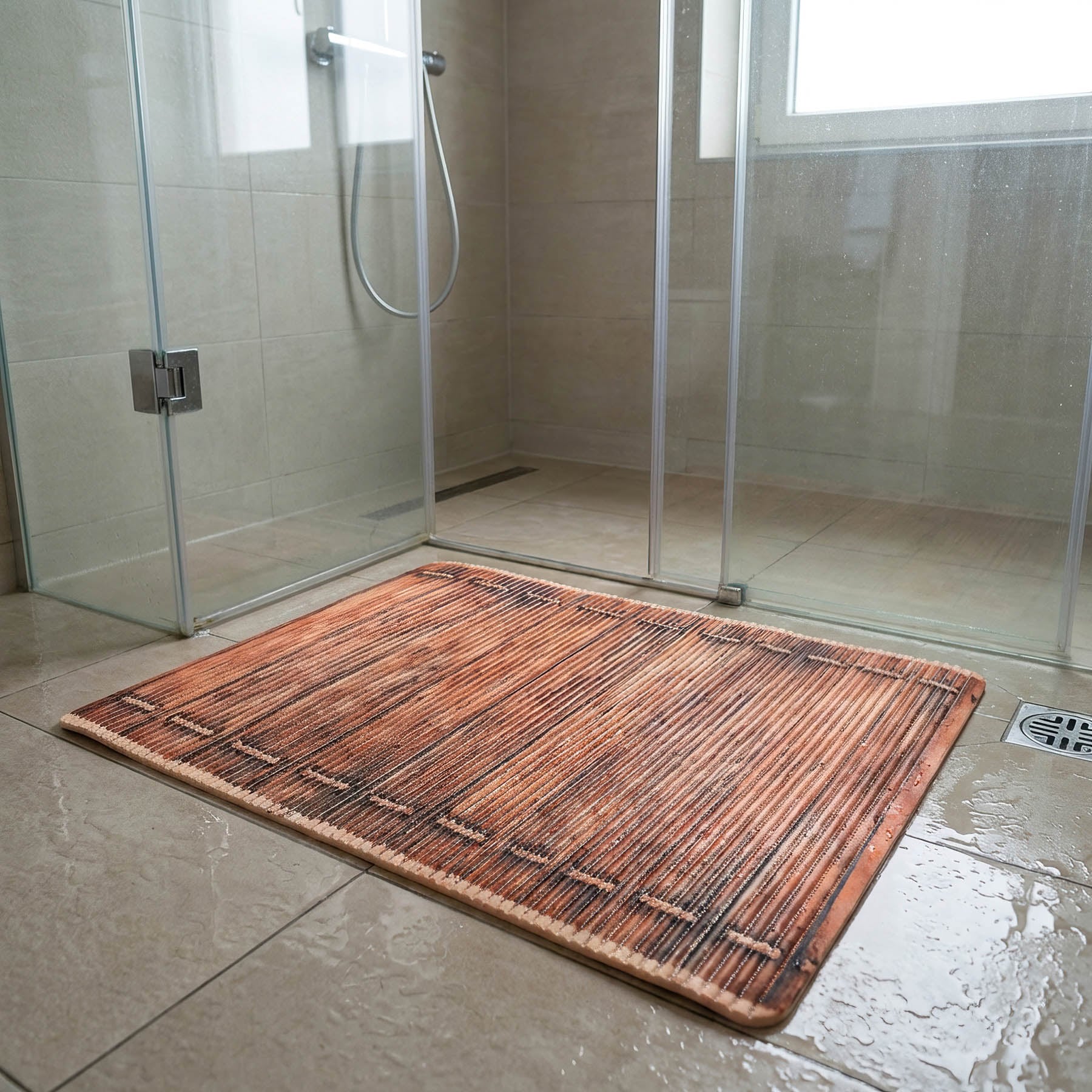 Levně Pěnová předložka PVC AQUAMAT 461-1, dřevěný můstek, rezavá, šíře 65cm (metráž)