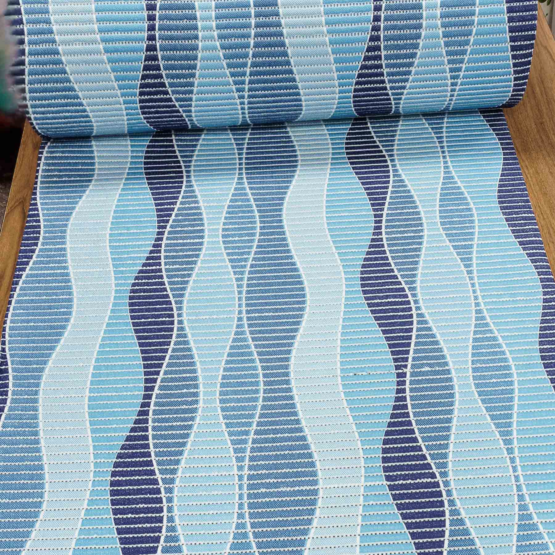 Pěnová předložka PVC AQUAMAT 506A, modré vlnky, šíře 65cm (metráž)