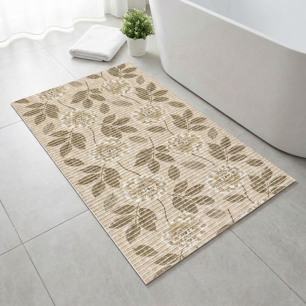 Levně Pěnová předložka PVC AQUAMAT 576-B, jiřiny béžové, šíře 65cm (metráž)