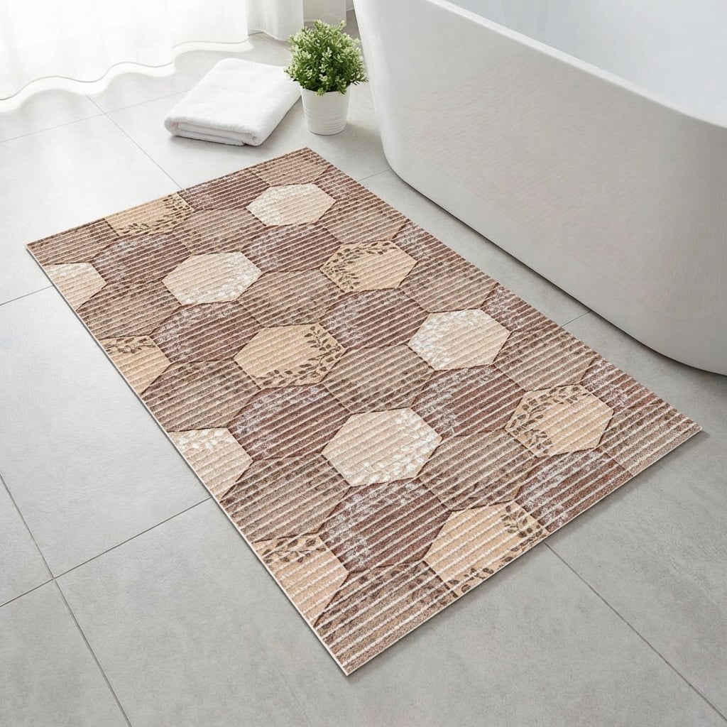 Levně Pěnová předložka PVC AQUAMAT 591-B, plástve béžové s lístečky, šíře 65cm (metráž)