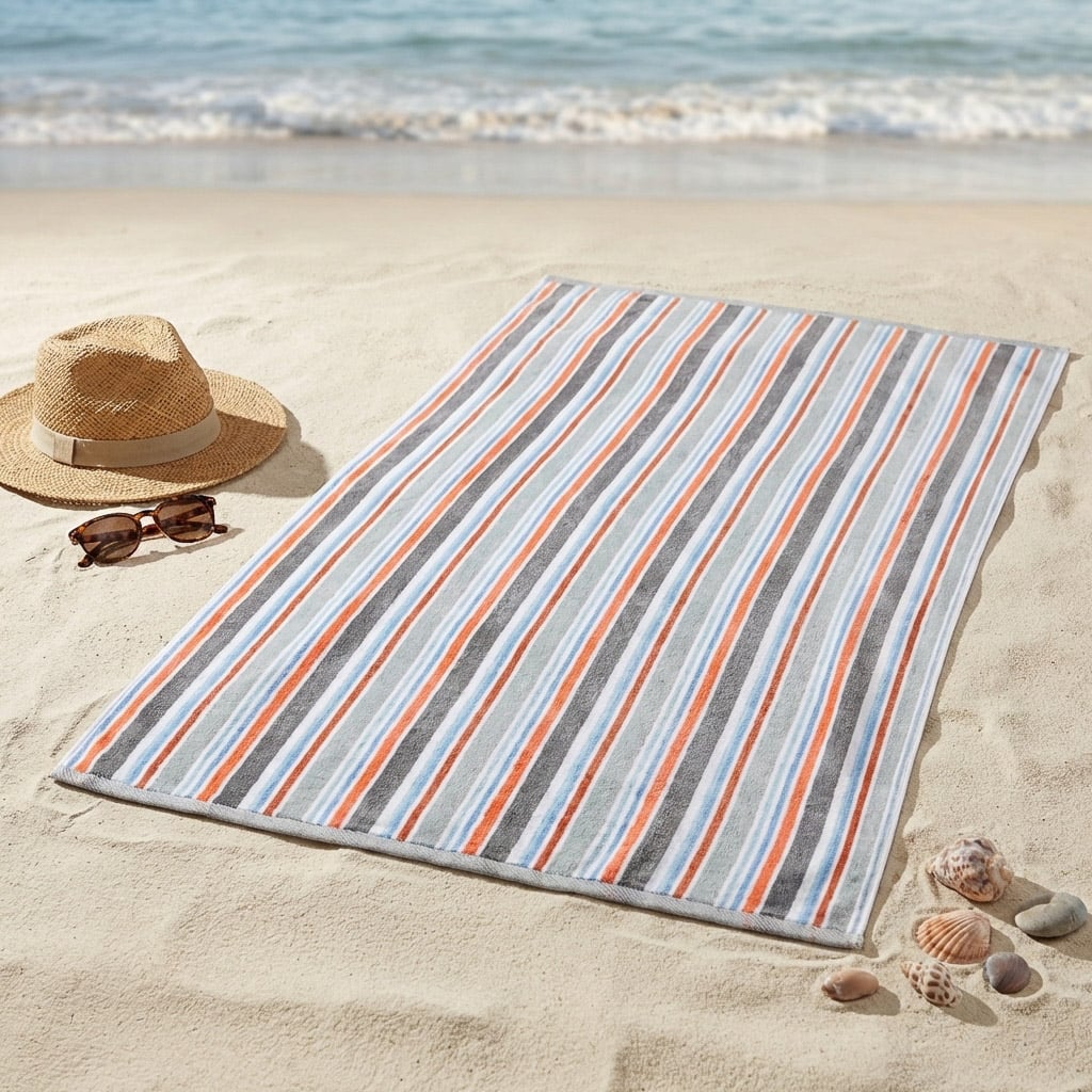 Jiří Polášek plážová osuška 19 LETNÍ PRUHY V ŠEDÉ, oranžová froté, 100x180cm