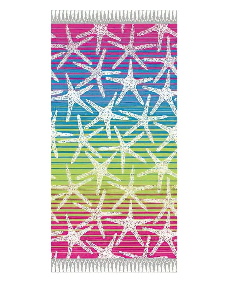 Avax plážová osuška DELTA, MOŘSKÉ HVĚZDICE, růžová duhová, froté, 90x170cm