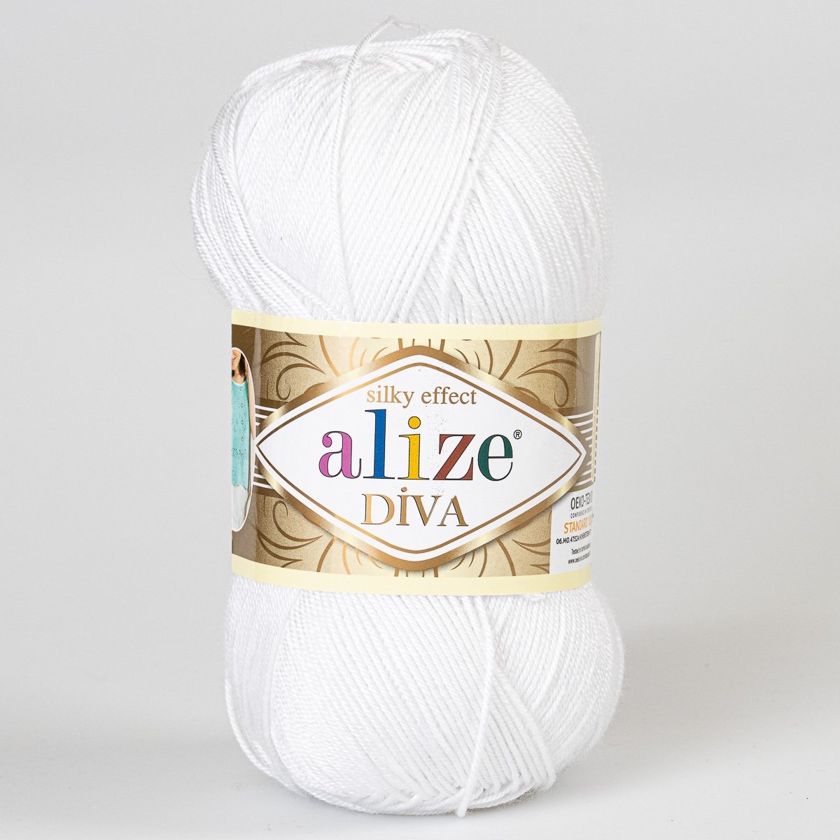 Pletací / háčkovací příze Alize DIVA 055 bílá, jednobarevná, 100g/350m