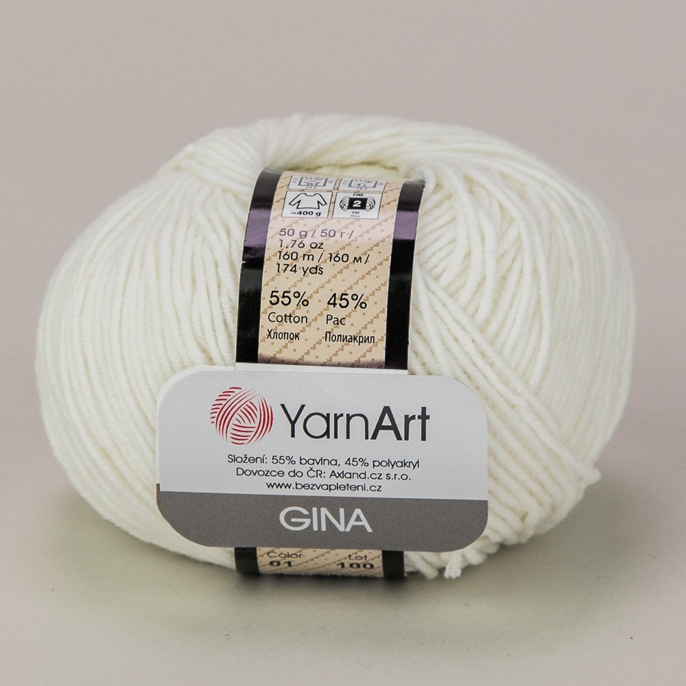 YarnArt pletací / háčkovací příze GINA / JEANS 01 bílá, jednobarevná, 50g/160m