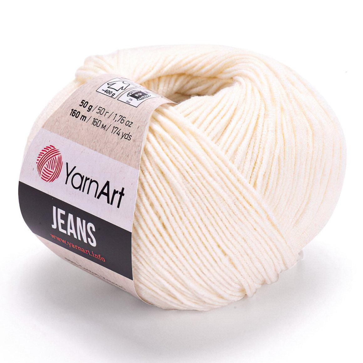 YarnArt pletací / háčkovací příze GINA / JEANS 03 smetanová, jednobarevná, 50g/160m