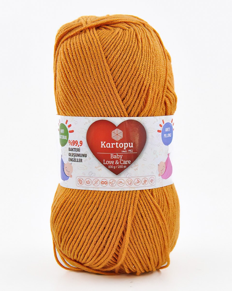 Pletací / háčkovací příze Kartopu BABY LOVE AND CARE K1763 rezavá, jednobarevná, antipillingová, 100g/250m