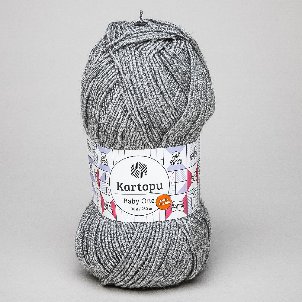 Pletací / háčkovací příze Kartopu BABY ONE K1000 šedá, jednobarevná, antipillingová, 100g/250m