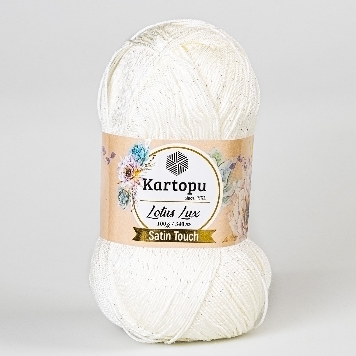 Pletací / háčkovací příze Kartopu LOTUS LUX K010 bílá třpytivá, efektní 100g/340m