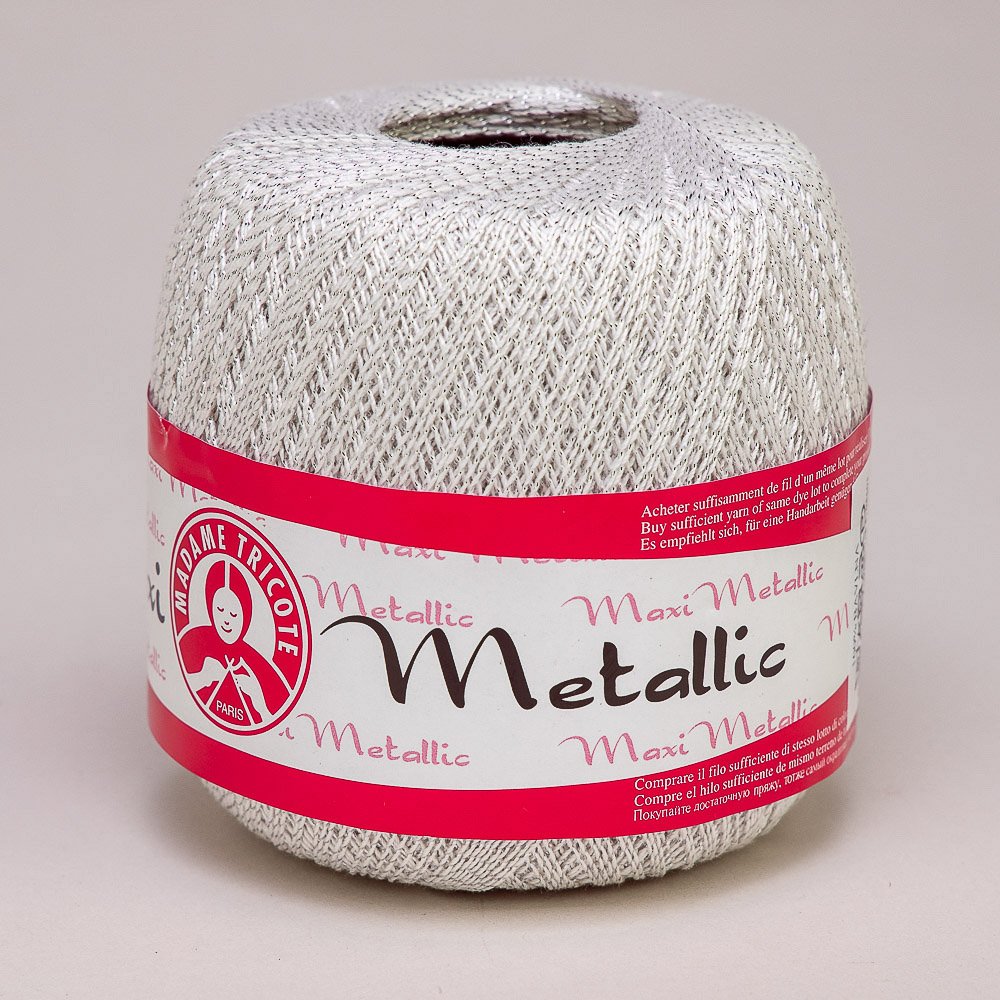 Pletací / háčkovací příze Madame Tricote paris MAXI METALLIC 1003 bílá, stříbrný lurex, 100g/565m