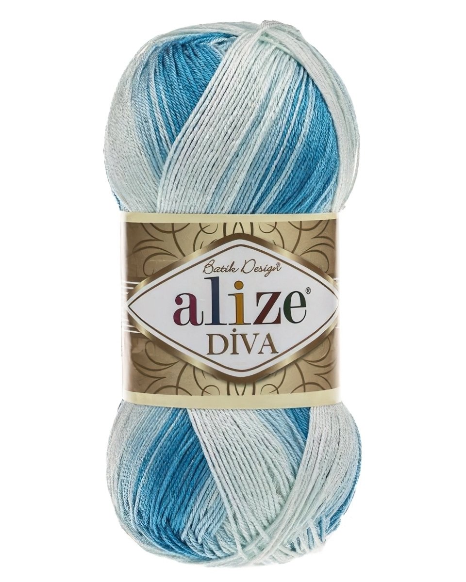 Pletací / háčkovací příze Alize DIVA BATIK 2130 modro-bílá, melírovaná, 100g/350m
