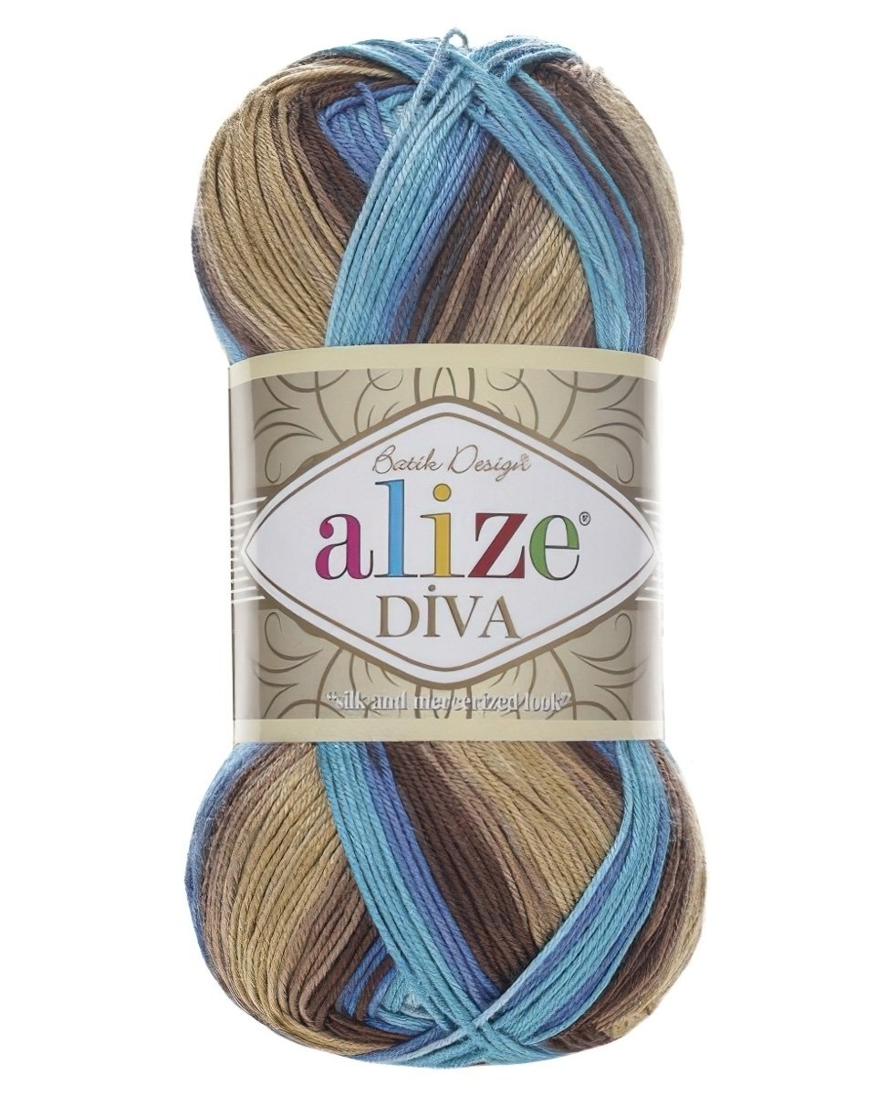Pletací / háčkovací příze Alize DIVA BATIK 3243 modro-béžovo-hnědá, melírovaná, 100g/350m