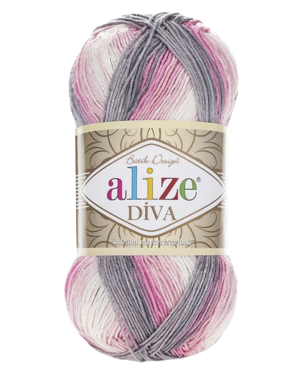 Pletací / háčkovací příze Alize DIVA BATIK 3245 bílo-růžovo-šedá, melírovaná, 100g/350m