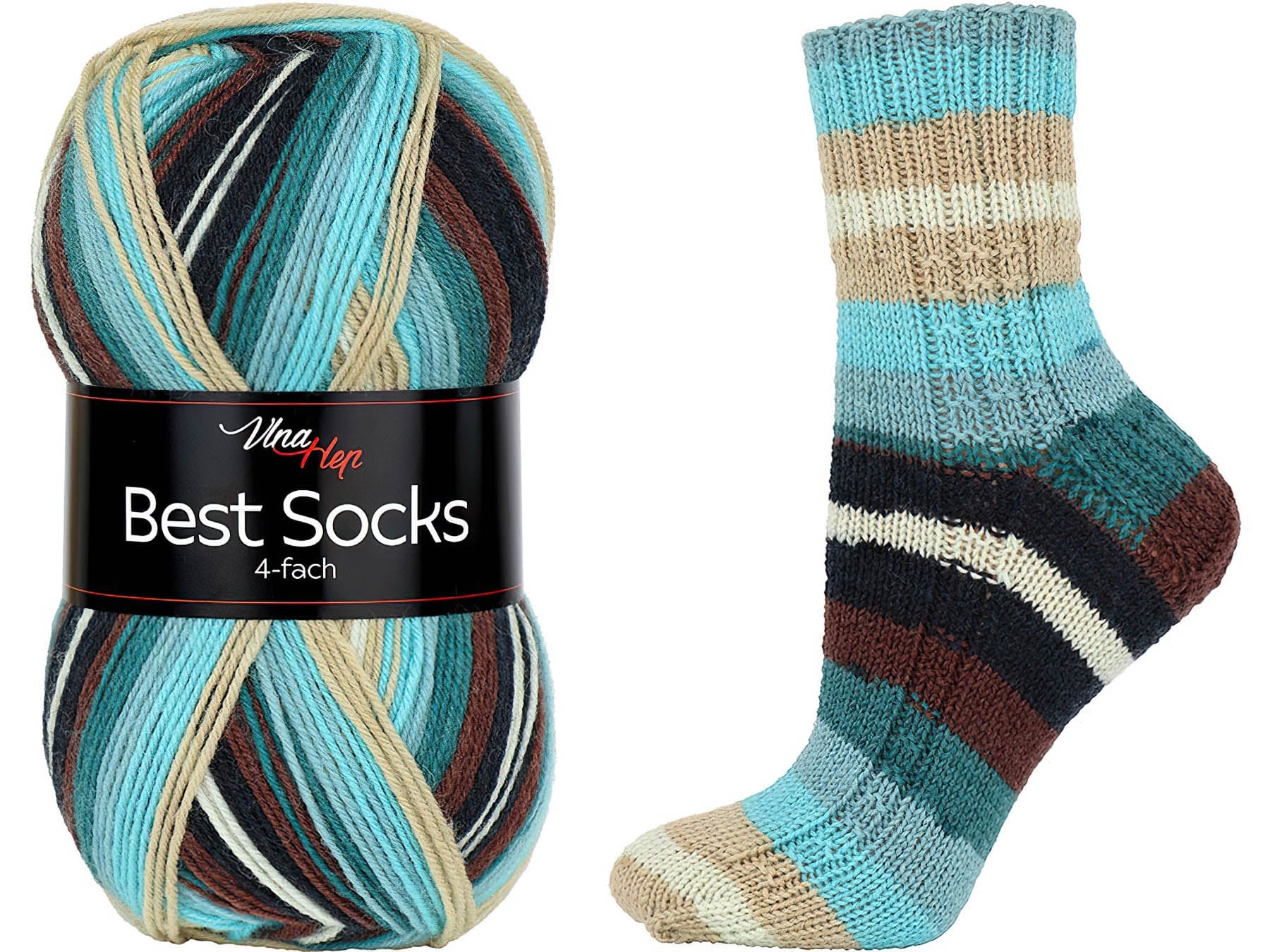 Pletací / háčkovací příze Vlna-Hep BEST SOCKS 4-fach 7072 hnědo-modrá, vzorovaná, ponožková, 100g/420m