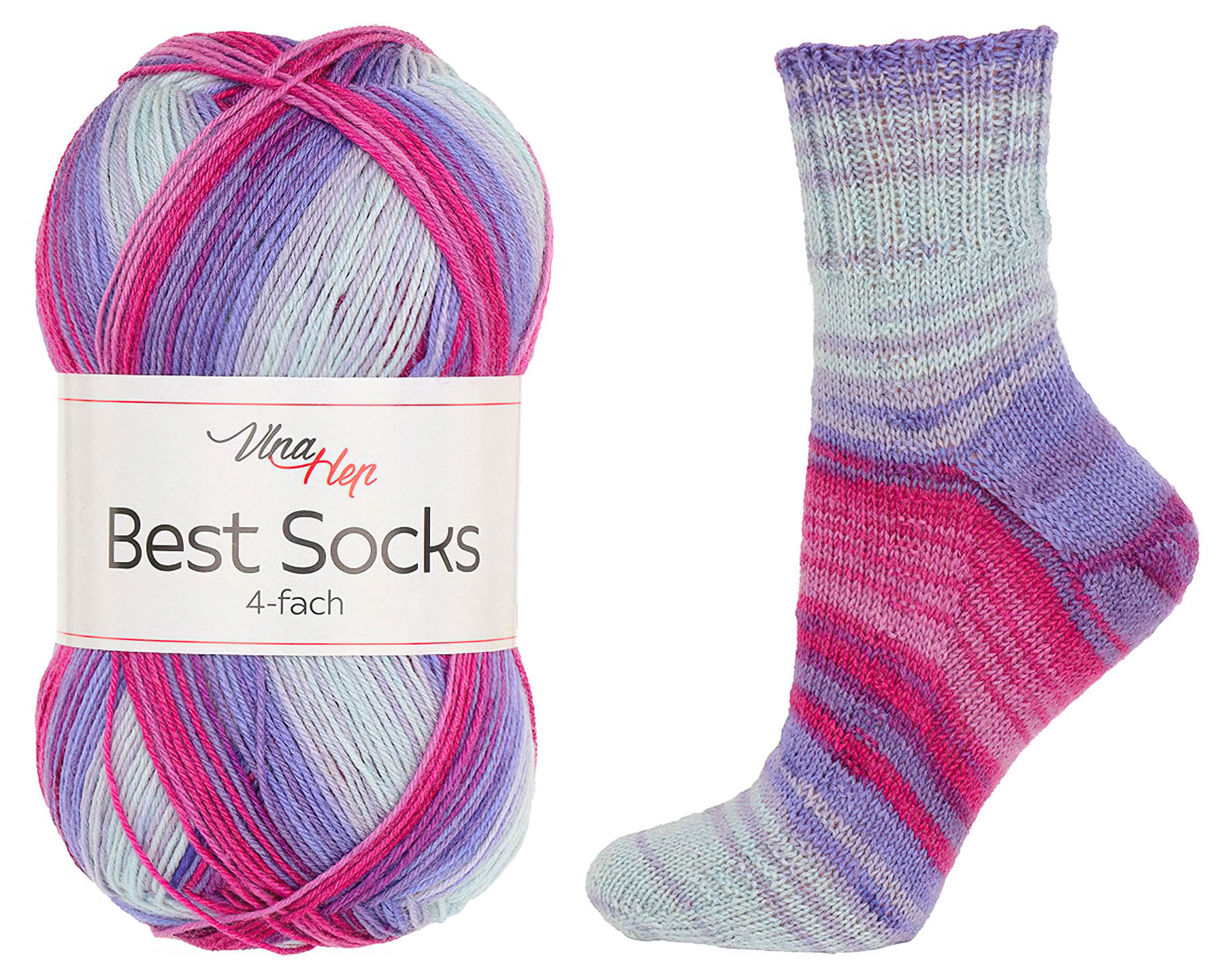 Pletací / háčkovací příze Vlna-Hep BEST SOCKS 4-fach 7405 tmavě-růžovo-modro-šedá, vzorovaná, ponožková, 100g/420m