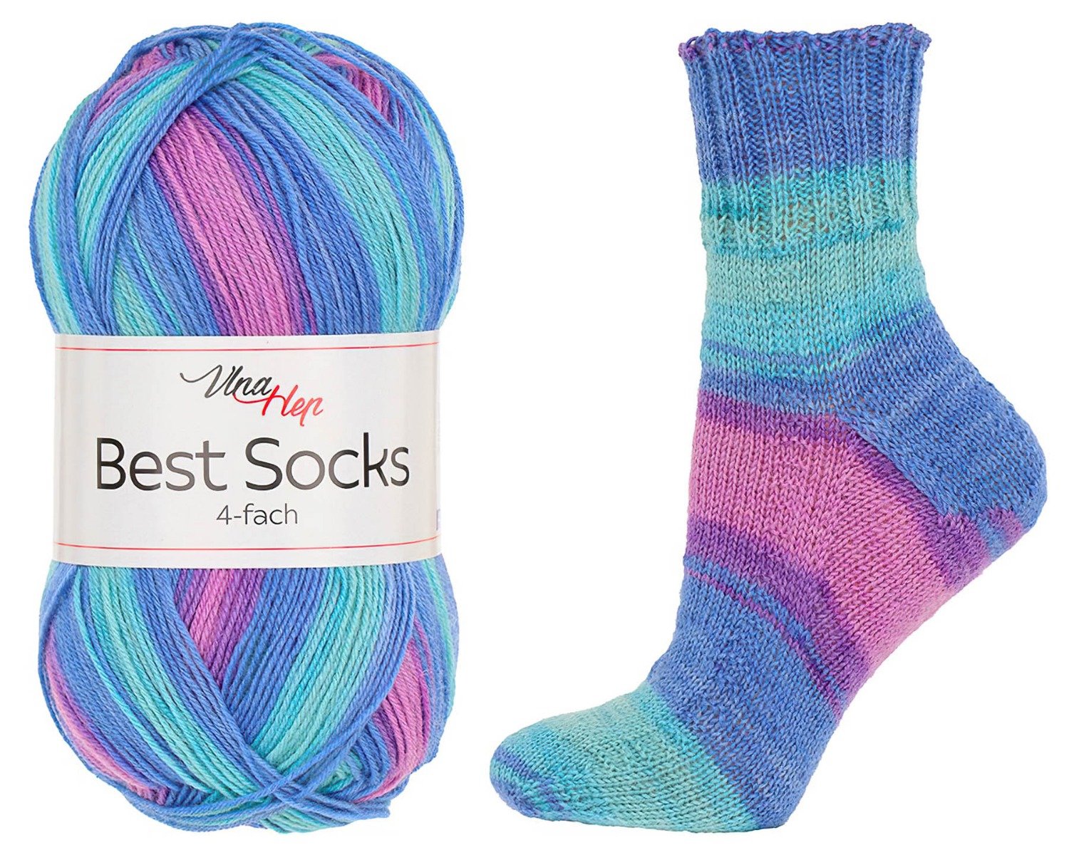 Pletací / háčkovací příze Vlna-Hep BEST SOCKS 4-fach 7407 modro-růžová, vzorovaná, ponožková, 100g/420m