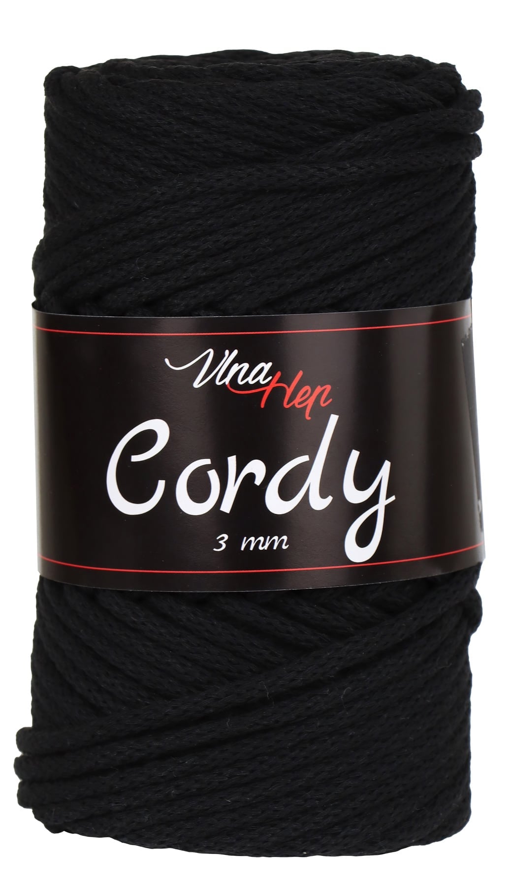 Pletací / háčkovací příze Vlna-Hep CORDY 3mm 8001 černá, jednobarevná, 250g/100m