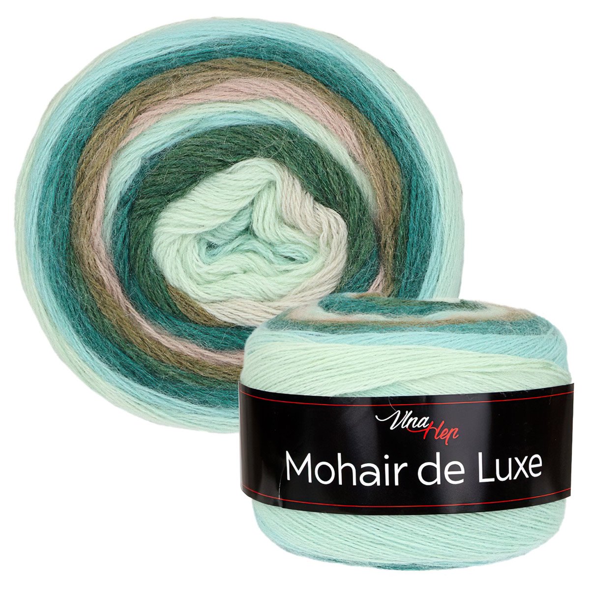 Pletací / háčkovací příze Vlna-Hep MOHAIR DE LUXE 7406 zeleno-krémová, melírovaná, efektní 150g/810m