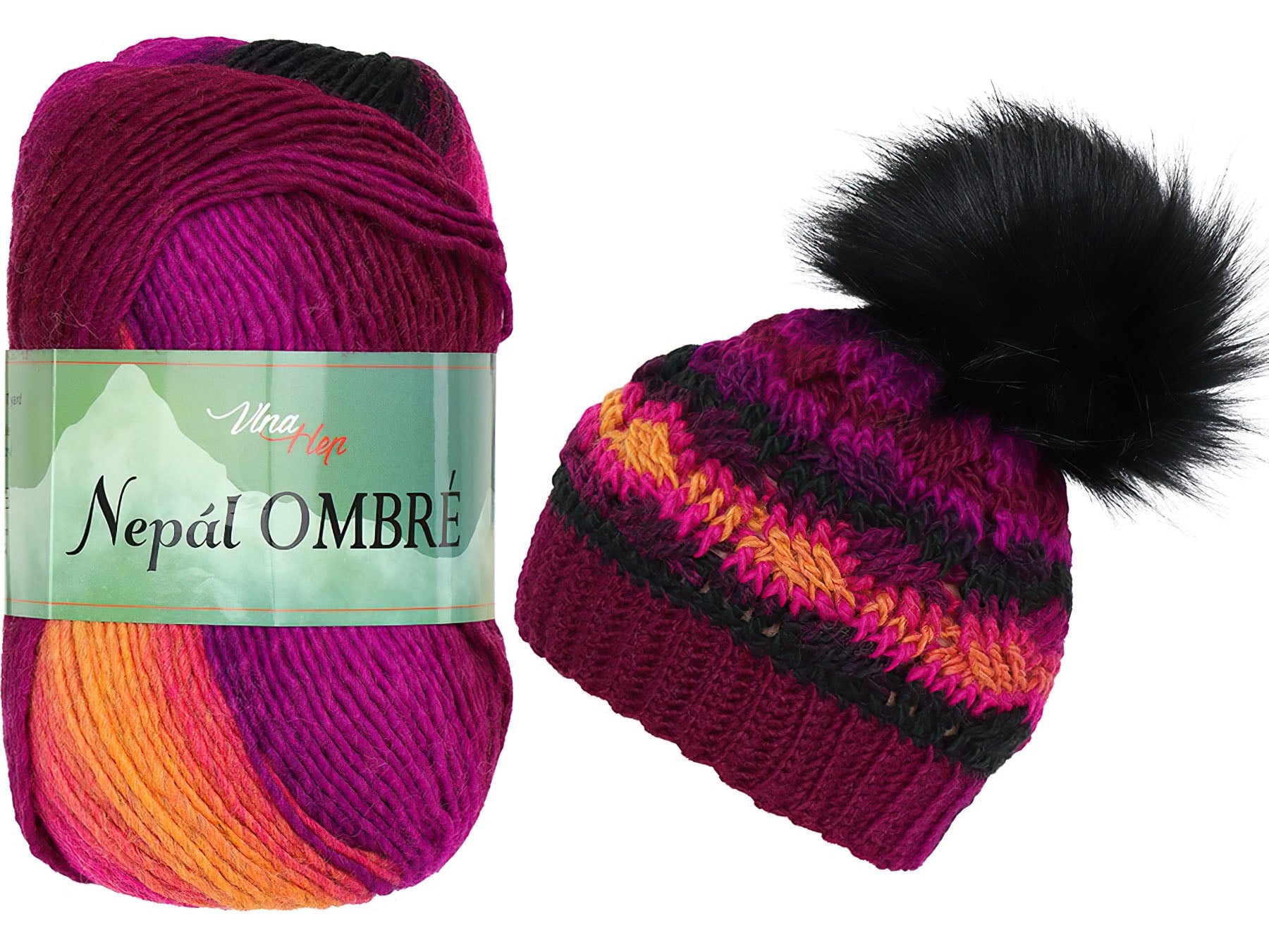Pletací / háčkovací příze Vlna-Hep NEPÁL OMBRE 7421 vínovo-fialovo-žlutá, přechodová, efektní 100g/190m