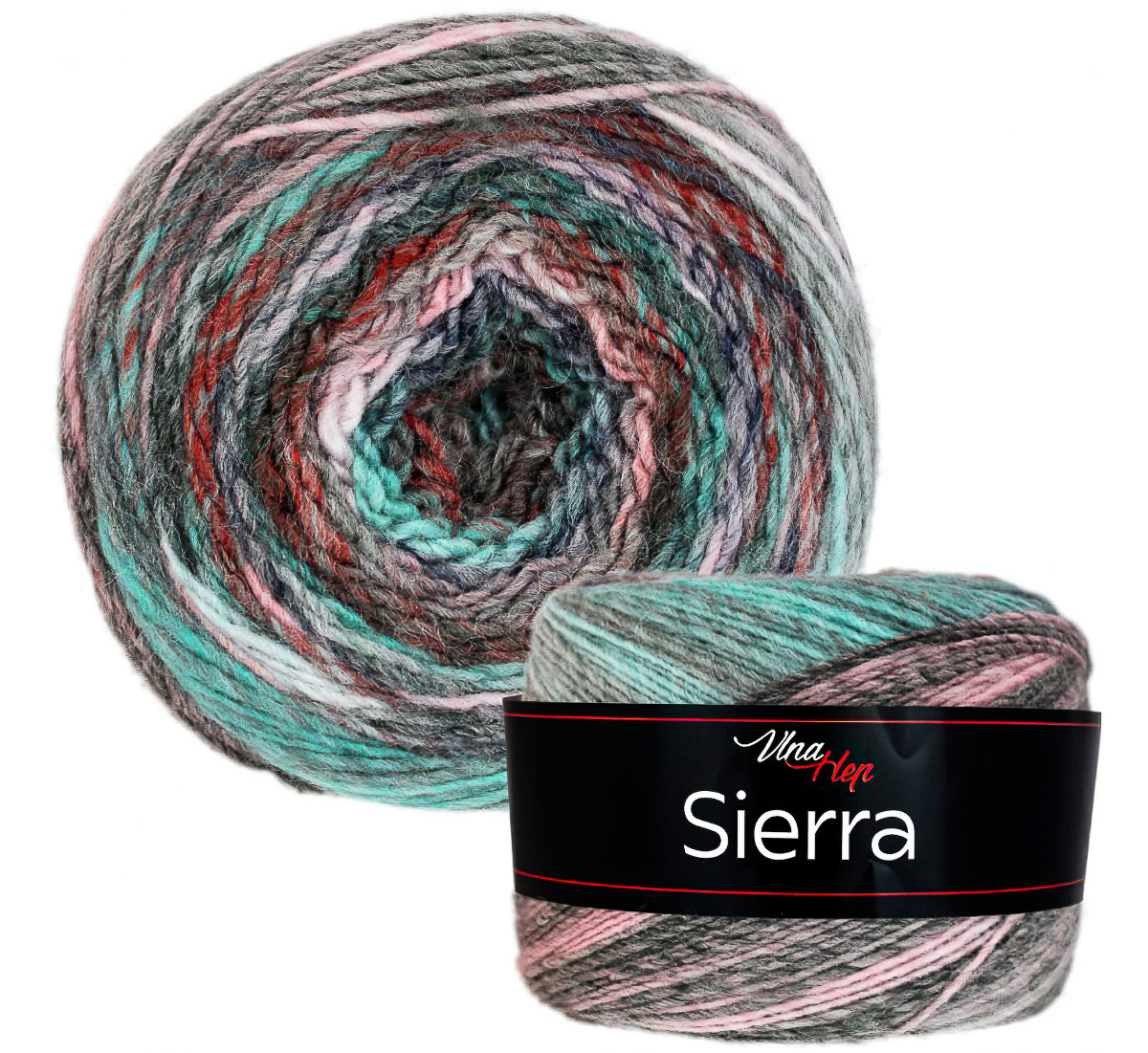 Pletací / háčkovací příze Vlna-Hep SIERRA 7201 zeleno-růžová, melírovaná, efektní 150g/450m