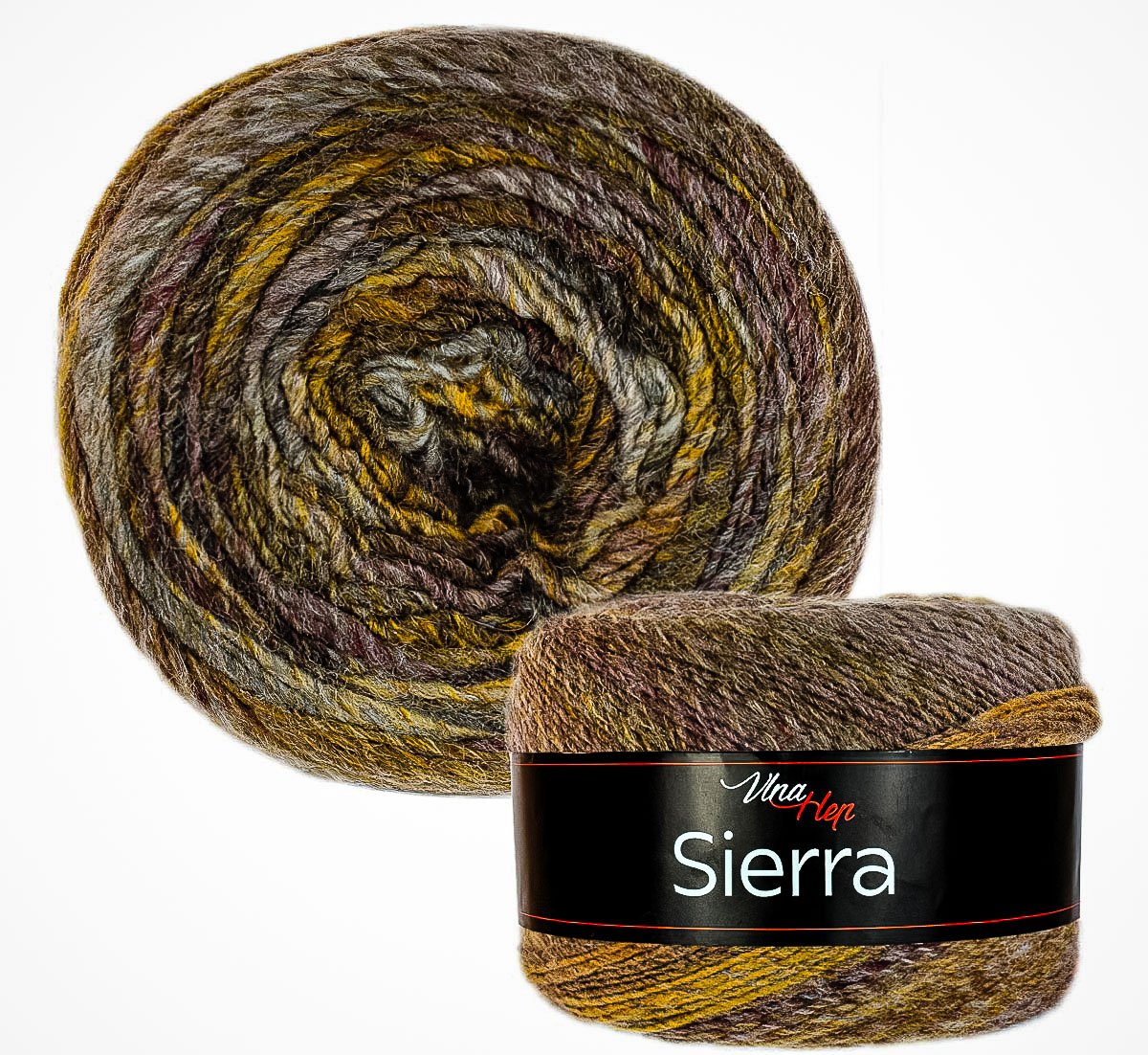 Pletací / háčkovací příze Vlna-Hep SIERRA 7207 hnědo-žlutá, melírovaná, efektní 150g/450m