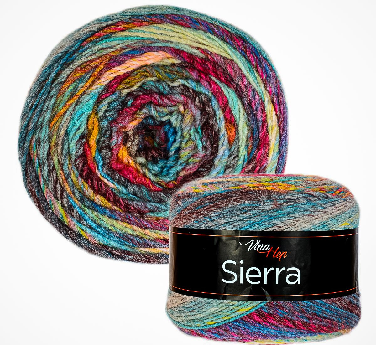 Pletací / háčkovací příze Vlna-Hep SIERRA 7210 zeleno-oranžovo-modrá, melírovaná, efektní 150g/450m