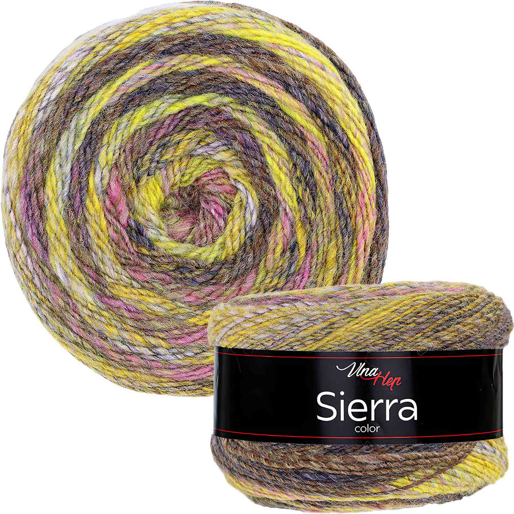 Levně Pletací / háčkovací příze Vlna-Hep SIERRA 7213 žluto-růžovo-hnědá, melírovaná, efektní 150g/450m