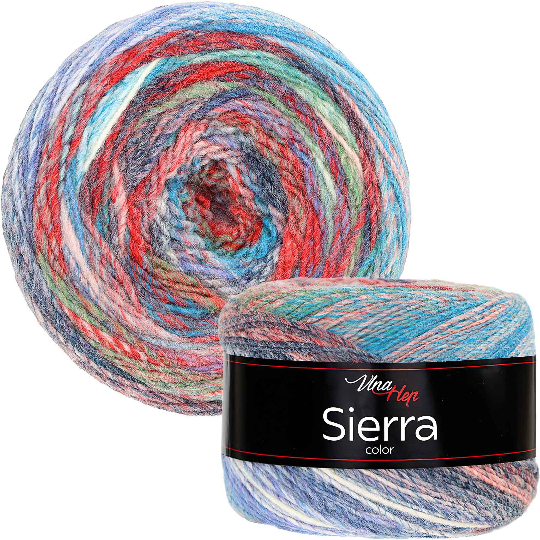 Pletací / háčkovací příze Vlna-Hep SIERRA 7220 červeno-modro-zelená, efektní 150g/450m
