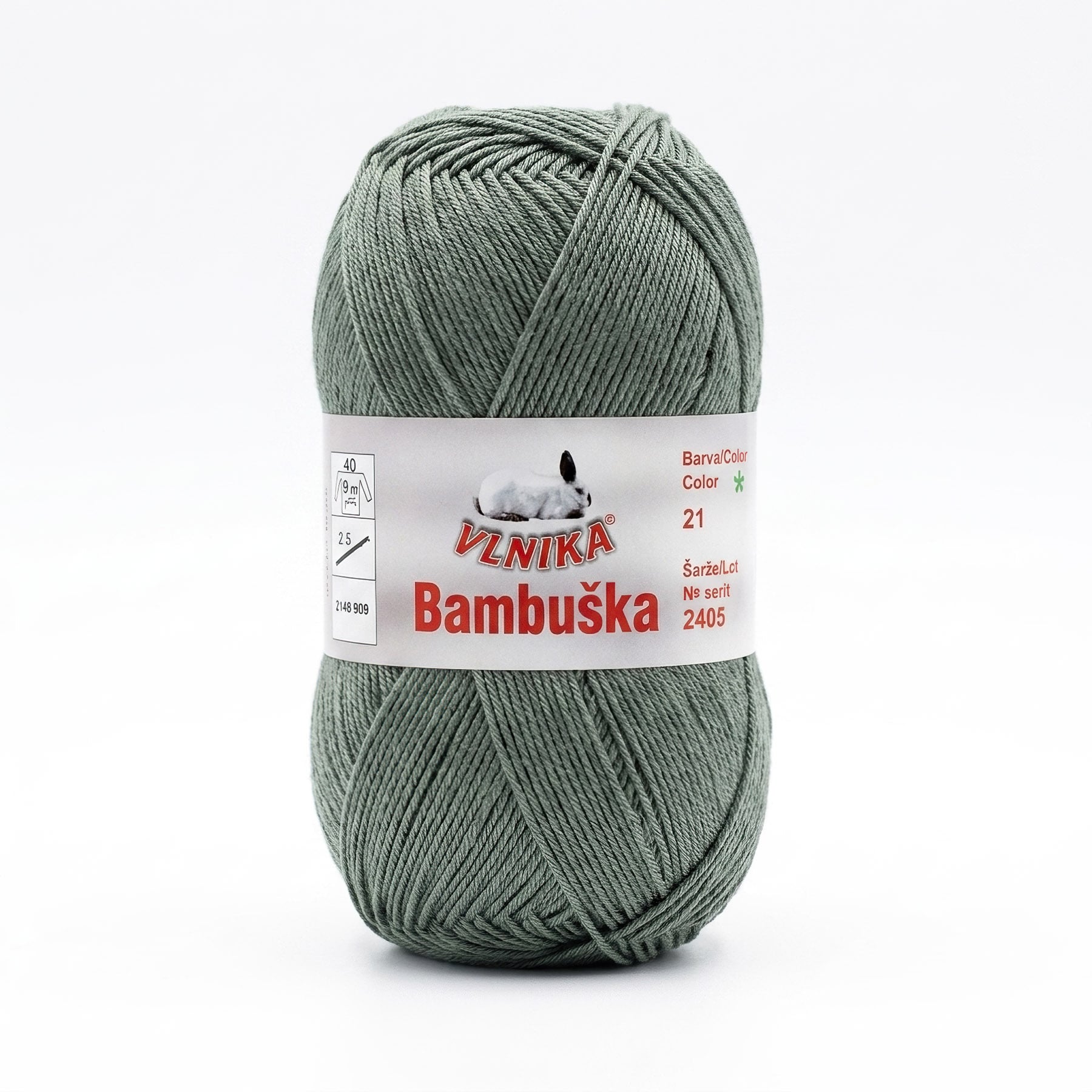 Pletací / háčkovací příze Vlnika BAMBUŠKA 21 šedozelená, klasická, bambusová, 50g/205m