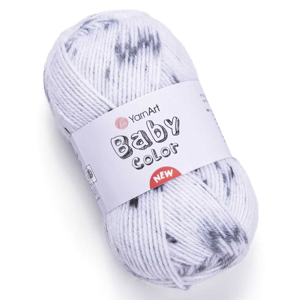 Pletací / háčkovací příze YarnArt BABY COLOR 205 bílo-šedá žíhaná, efektní, 50g/150m