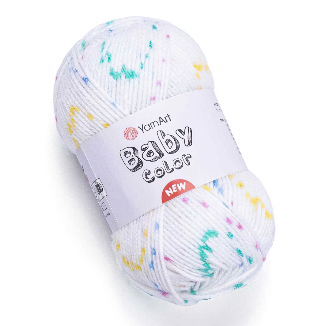 Pletací / háčkovací příze YarnArt BABY COLOR NEW 214 bílo-fialkovo-zeleno-žlutá žíhaná, efektní, 50g/150m