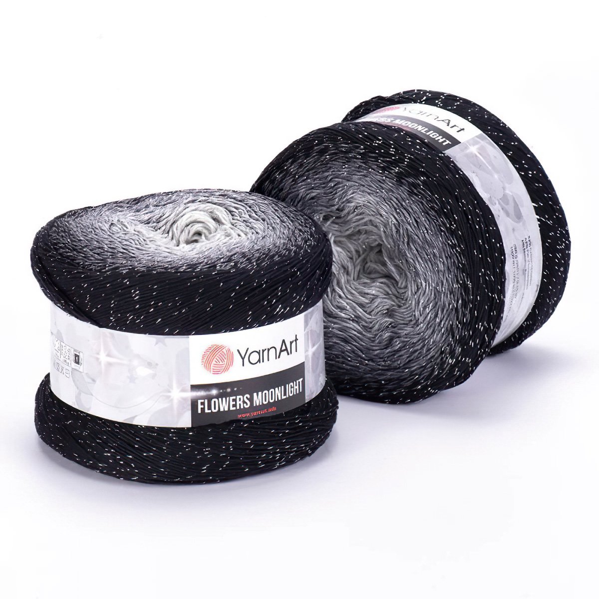 YarnArt pletací / háčkovací příze YarnArt FLOWERS MOONLIGHT 3253 šedo-černá, melírovaná (duhová), metalické vlákno, 260g/1000m