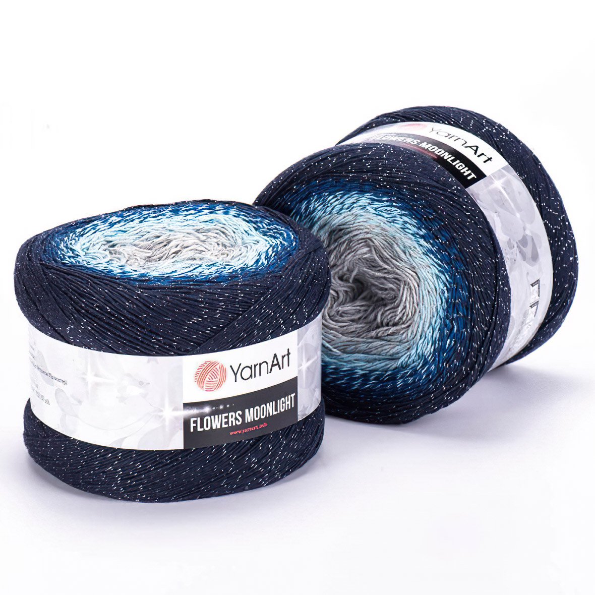 YarnArt pletací / háčkovací příze YarnArt FLOWERS MOONLIGHT 3261 tmavě-světle modrá, melírovaná (duhová), metalické vlákno, 260g/1000m