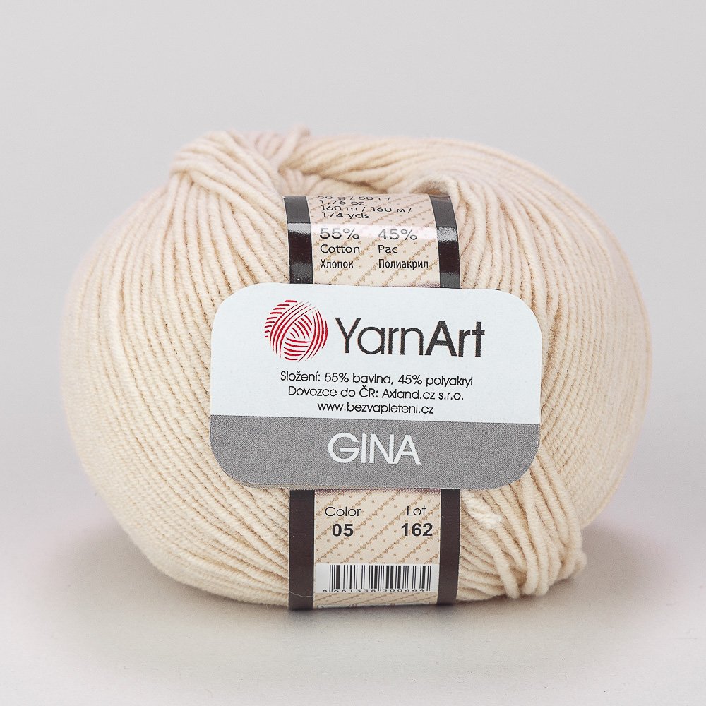 Pletací / háčkovací příze YarnArt GINA / JEANS 05 světlá béžová, jednobarevná, 50g/160m