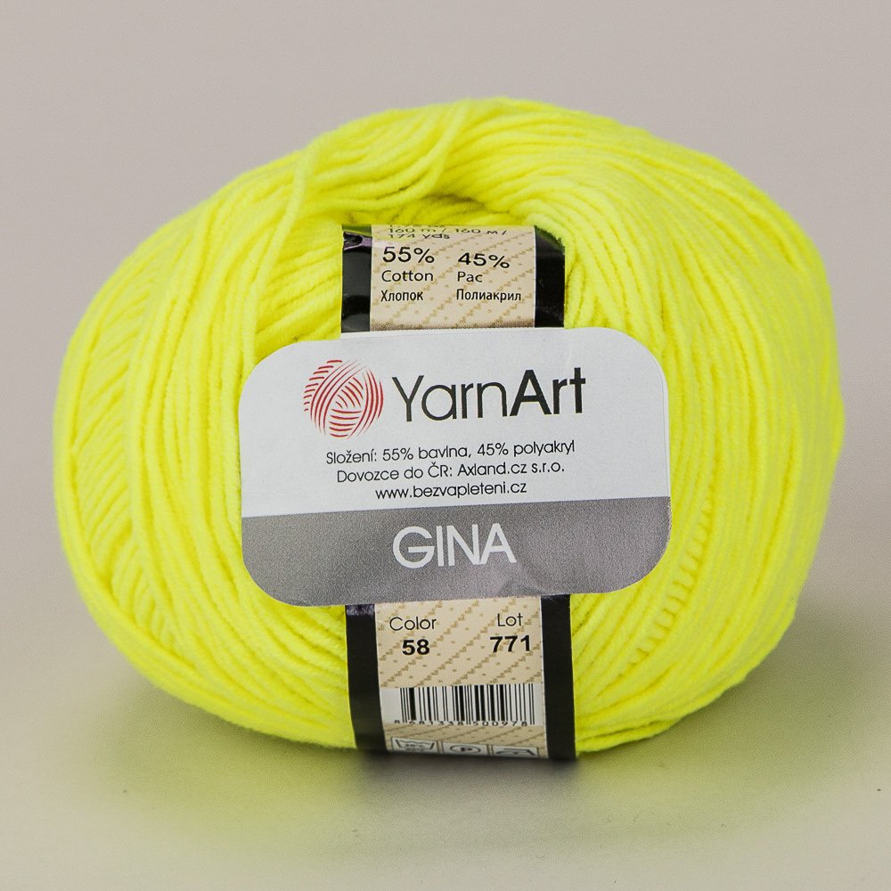 YarnArt pletací / háčkovací příze GINA / JEANS 58  neonově žlutá, jednobarevná, 50g/160m