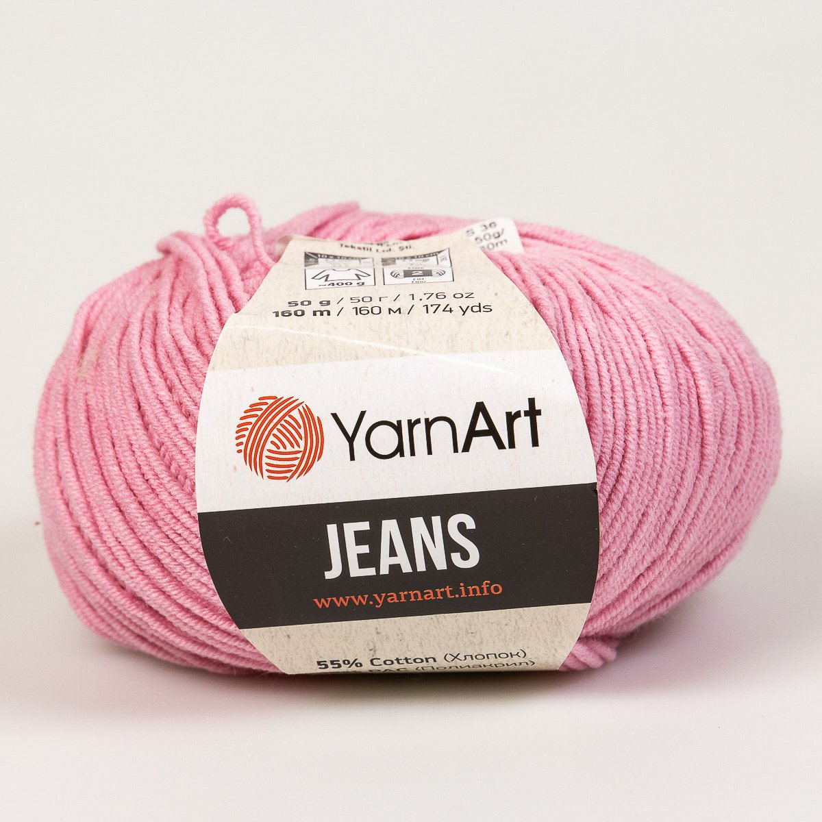 Pletací / háčkovací příze YarnArt GINA / JEANS 36 sladká růžová, jednobarevná, 50g/160m