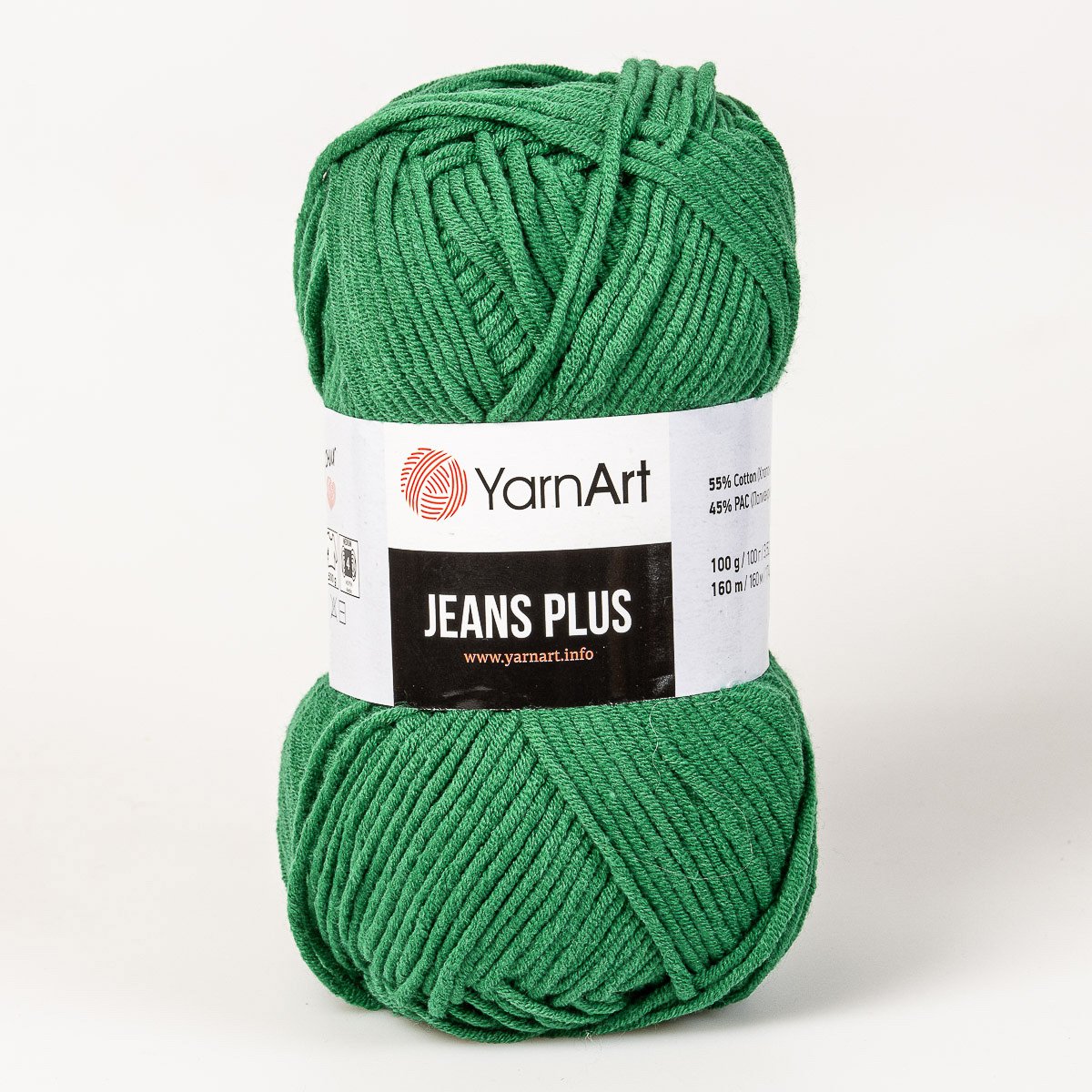 YarnArt pletací / háčkovací příze YarnArt JEANS PLUS 52 trávová zelená, jednobarevná, 100g/160m