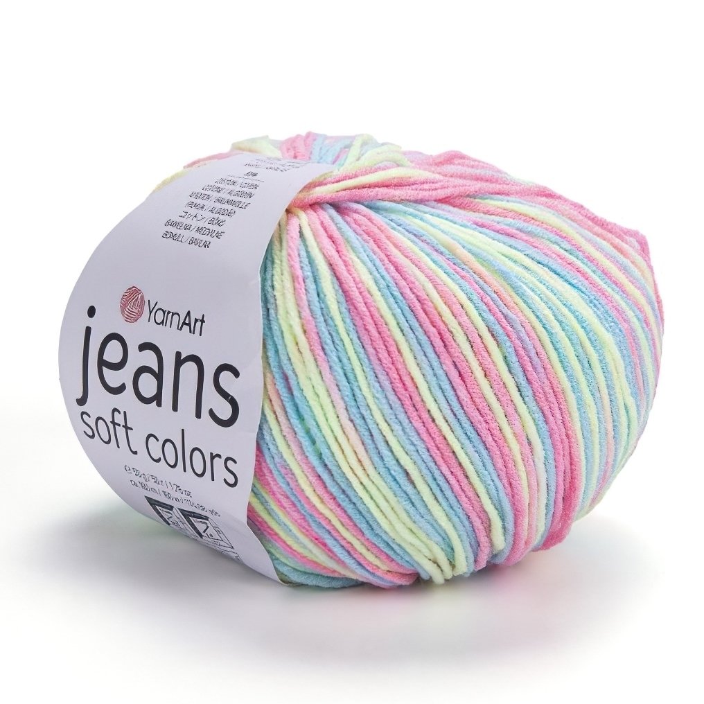 Pletací / háčkovací příze YarnArt JEANS SOFT COLORS 6204 růžovo-žluto-modrá, melírovaná, 50g/160m