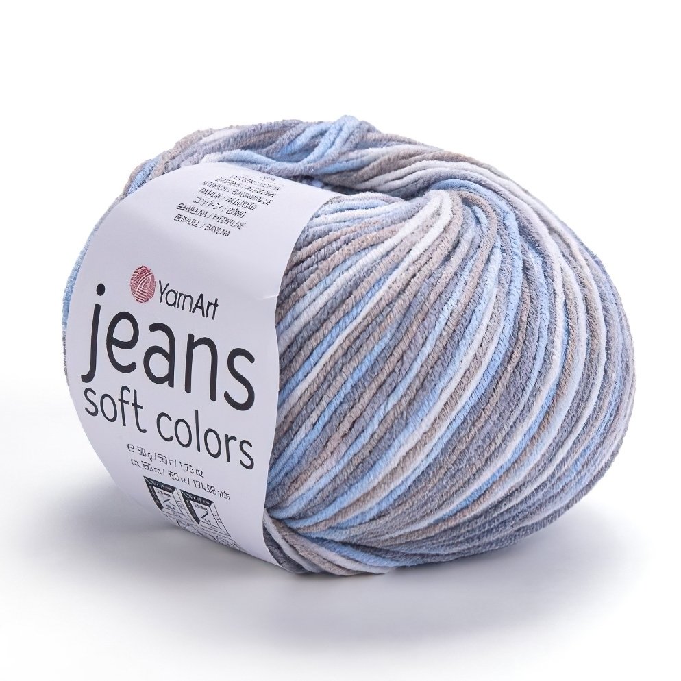 Pletací / háčkovací příze YarnArt JEANS SOFT COLORS 6210 šedo-modrá melírovaná, 50g/160m