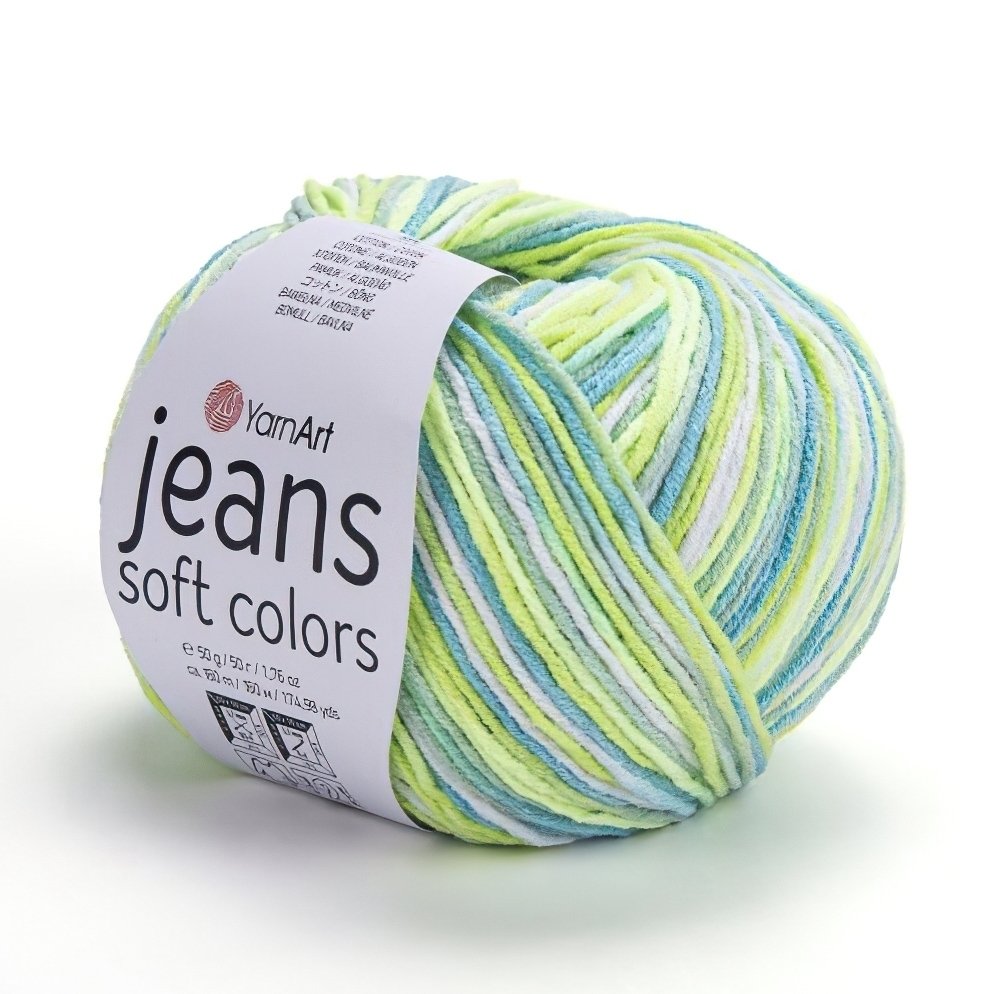 Pletací / háčkovací příze YarnArt JEANS SOFT COLORS 6211 zelená, melírovaná, 50g/160m