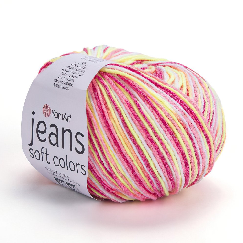 Pletací / háčkovací příze YarnArt JEANS SOFT COLORS 6214 červeno-růžovo-žlutá, melírovaná, 50g/160m
