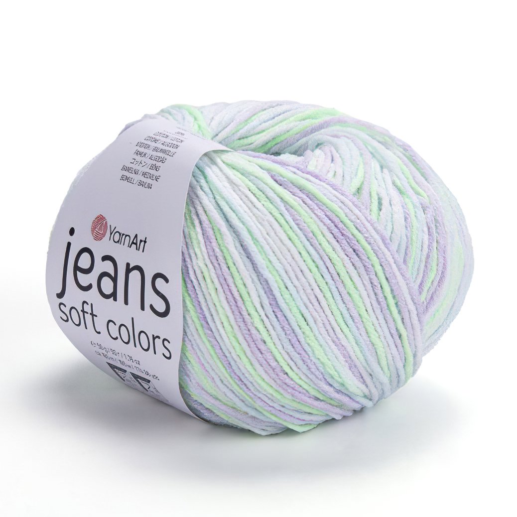 Pletací / háčkovací příze YarnArt JEANS SOFT COLORS 6201 zelenkavo-fialová, melírovaná, 50g/160m