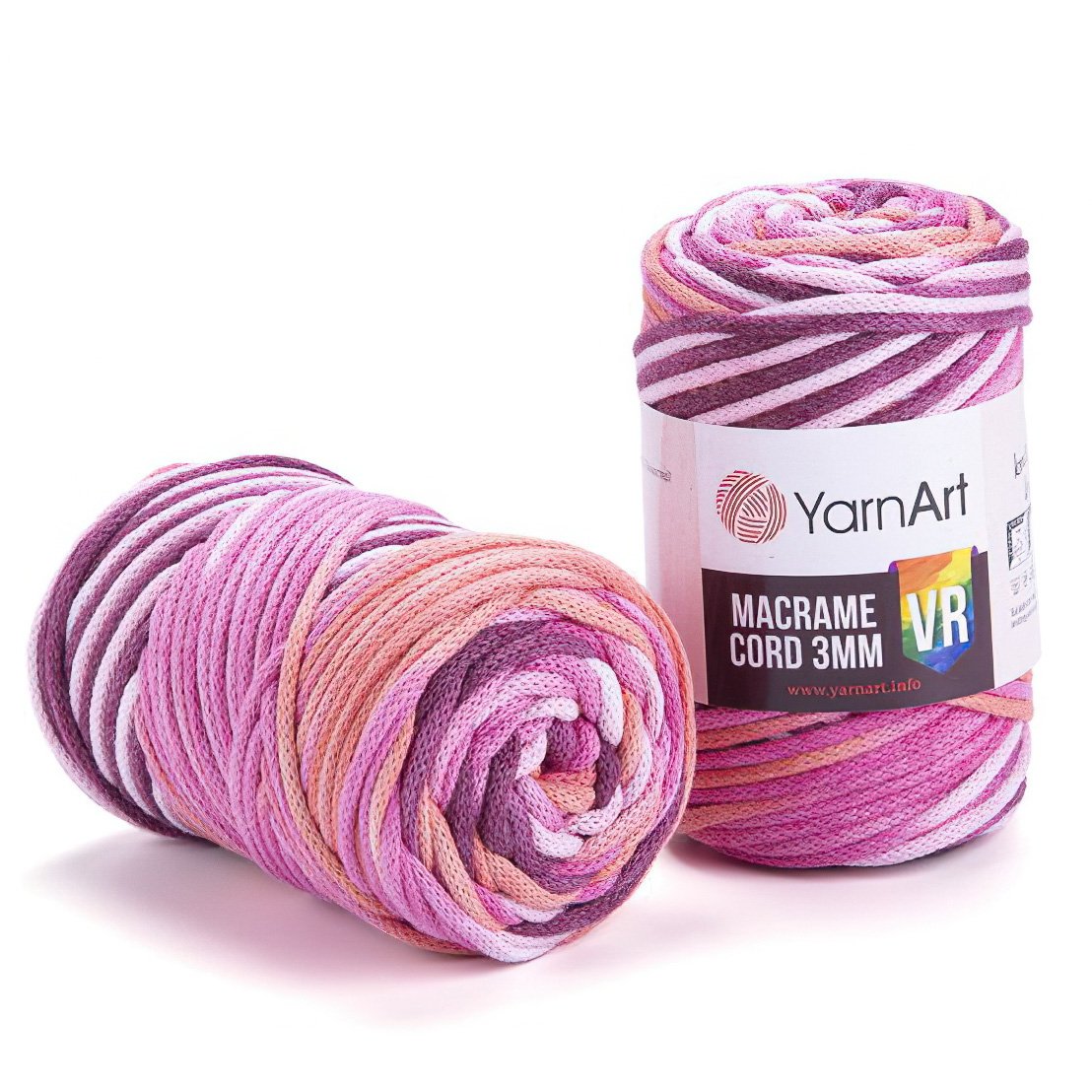 Pletací / háčkovací příze YarnArt MACRAME CORD VR 3mm 911 růžovo-lososová, melírovaná 250g/85m