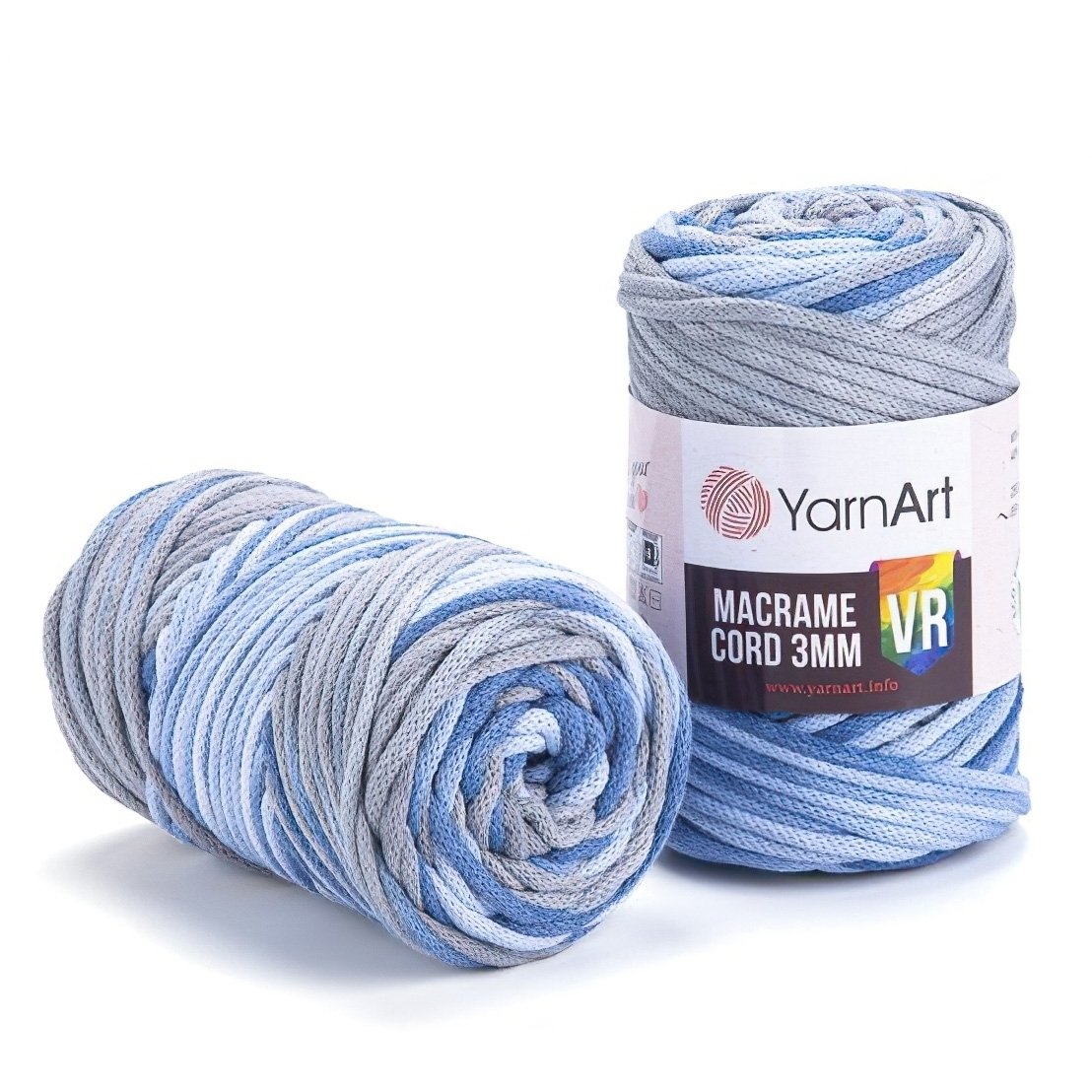 Pletací / háčkovací příze YarnArt MACRAME CORD VR 3mm 916 modro-šedá, melírovaná 250g/85m