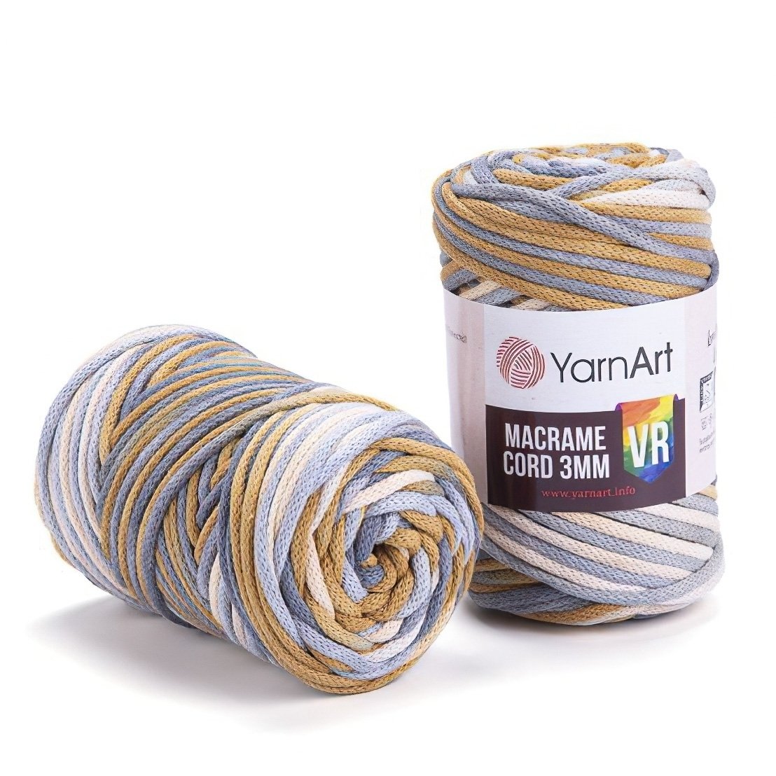 Pletací / háčkovací příze YarnArt MACRAME CORD VR 3mm 918 hořčicovo-šedá, melírovaná 250g/85m